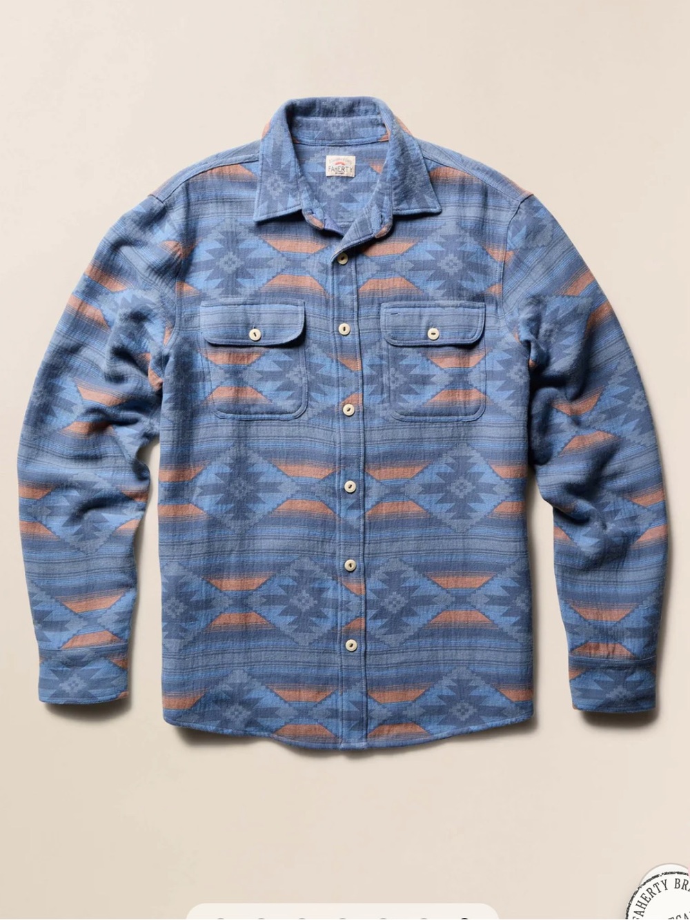Faherty Men Doug Goodfeather Canyon Overshirt Blue Western Range LARGE NWT